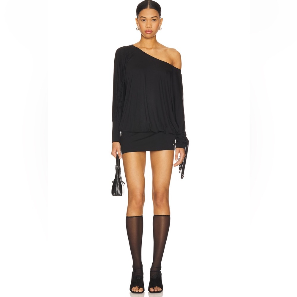 Niihai Black Charlie fringe One Shoulder Dress